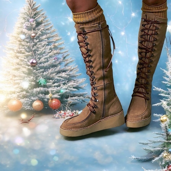 Free People Ava Lace Suede Tall Boots Size EU37/US Size 7 NIB, ❄️☃️SHIPS FREE🎄❄️ - Picture 1 of 7